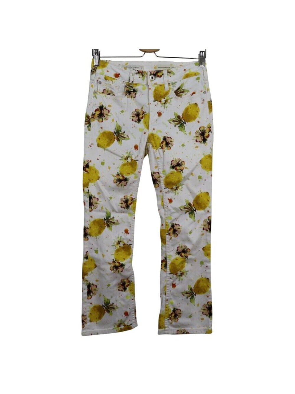 Pilcro and the Letterpress Womens 26 High Rise Bootcut Yellow Lemon Print Jeans
